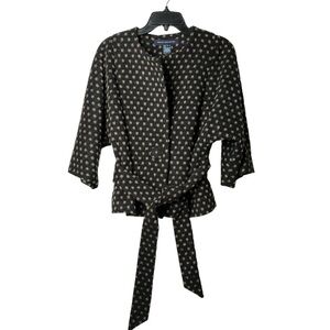 French Connection Size 6 Wool Jacket Polka Dot Waist Tie Business Casual Modest